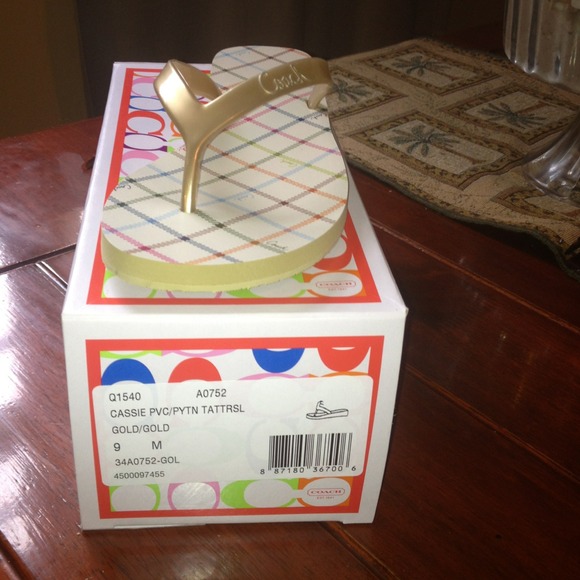 SOLD!!!Coach Cassie gold flip flops. - Picture 1 of 3