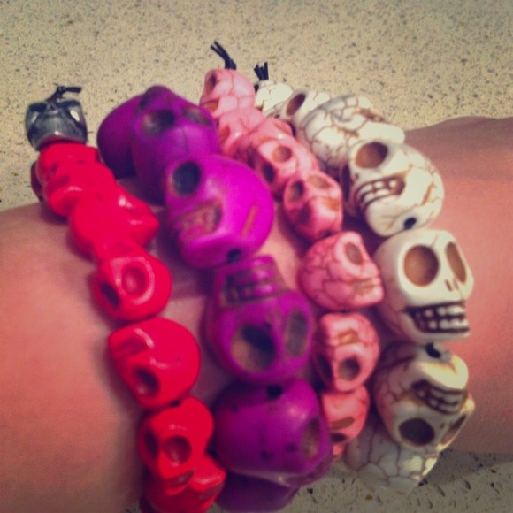 Handmade beaded skull bracelets in various colors