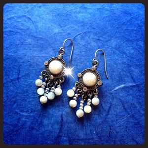 White Crystal and Stone Earrings