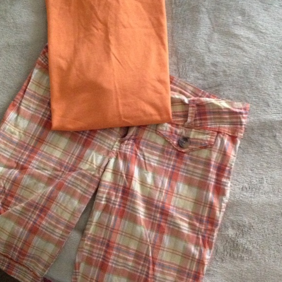 Plaid Women's shorts. Orange/blue/yellow colors