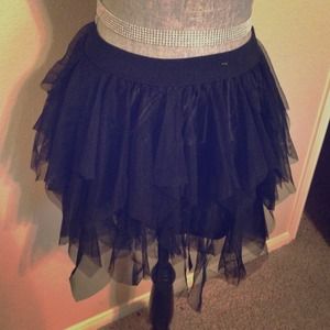 Piecy Black Tulle Asymmetrical A-line Skirt