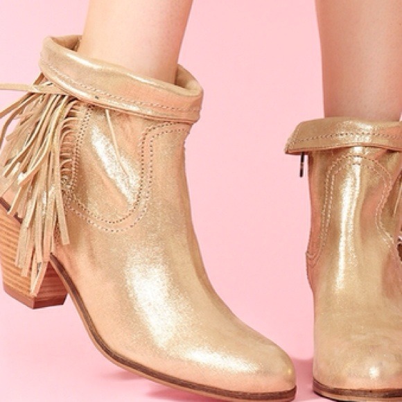 Louie Fringe Gold Booties - Picture 1 of 4