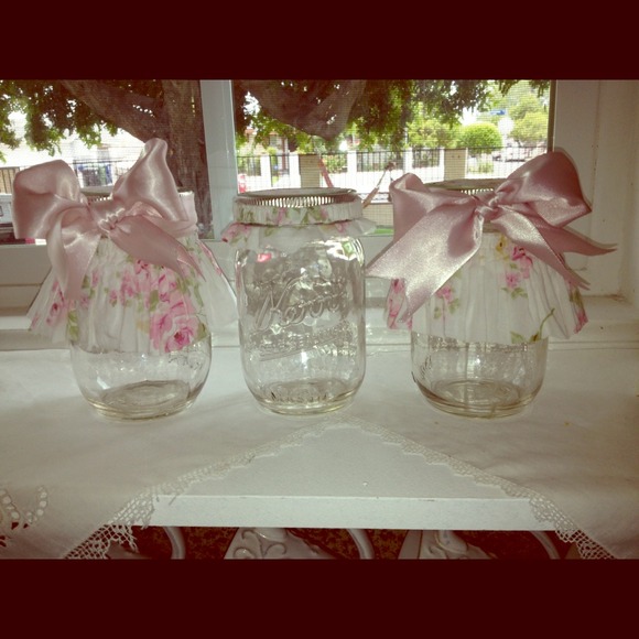 Set of 3 Shabby Chic mason jars