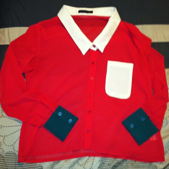 Red Green White sheer button down