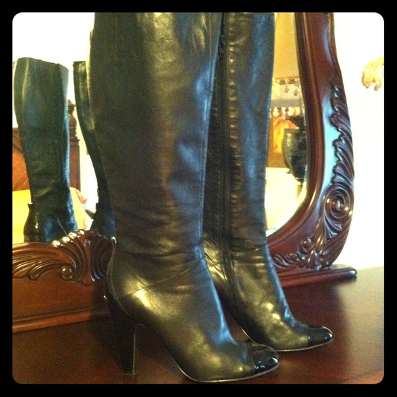 Black leather high boots