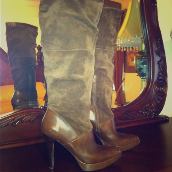 Brown suede and and leather high boots