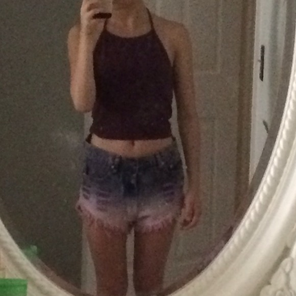 Pink ombre distressed high waisted denim shorts - Picture 1 of 3