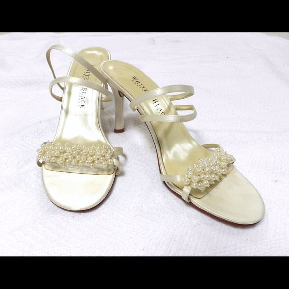 White House Black Market White Silk Open Toe Heels