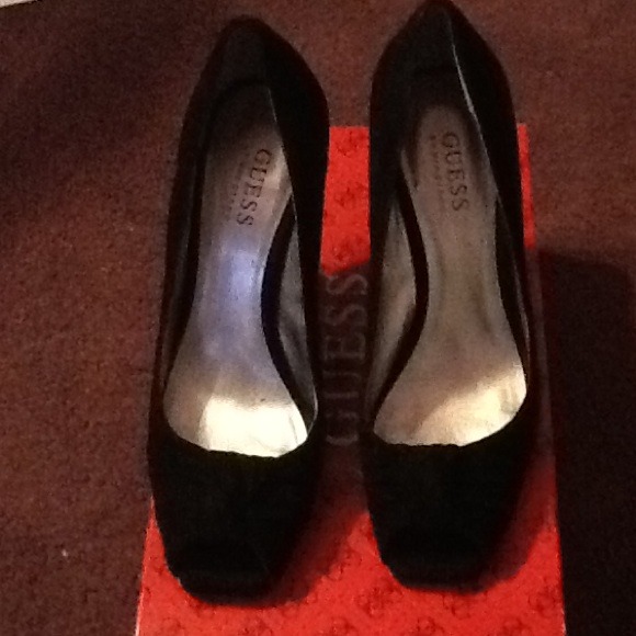 Black suede peep  wedge - Picture 1 of 4