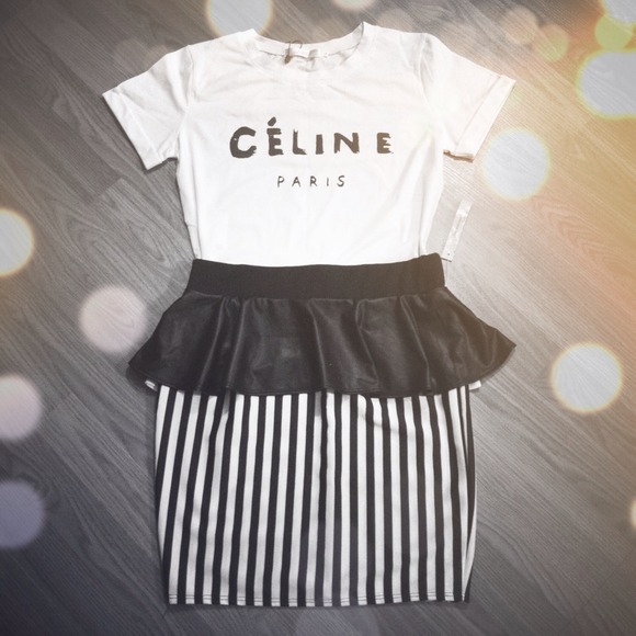 Dresses & Skirts - Striped Peplum Skirt w/ Faux Leather Ruffle