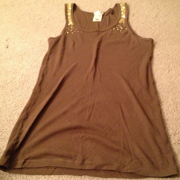 💢REDUCED AGAIN💢 Brown tank with gold sequins