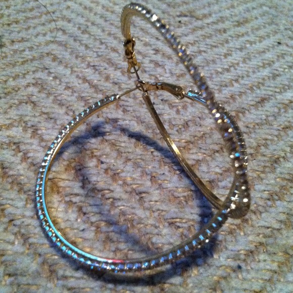 Gold Hoop Earrings with pave crystals