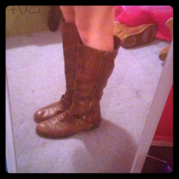 Brown leather knee high boots