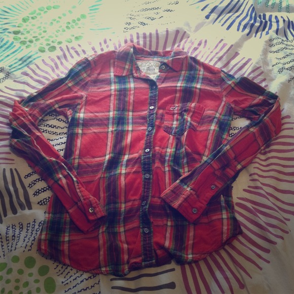 Hollister Red, white, and green plaid flannel. - Picture 1 of 4