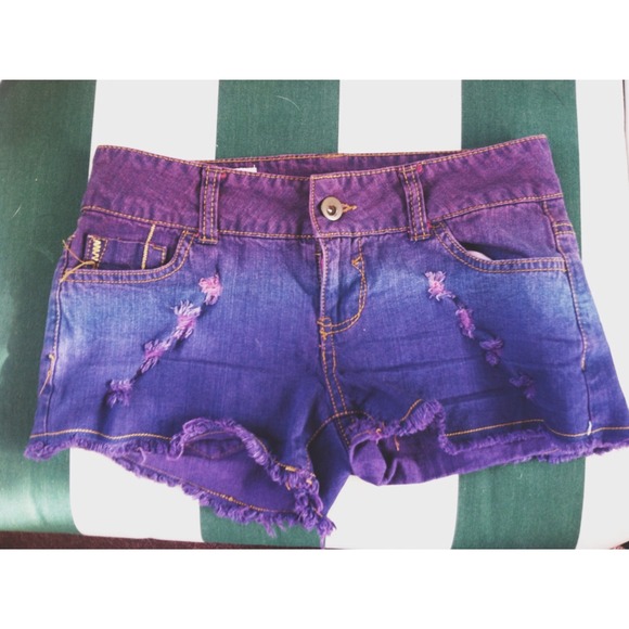 Purple Ombré Shorts w/ Rips & Gold Stitching