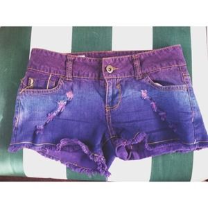 Purple Ombré Shorts w/ Rips & Gold Stitching