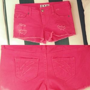 NEVER WORN Hot Pink Shorts w/ Lightning Bolt, Rips
