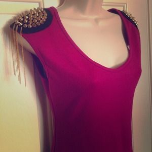 ❌SOLD- Hot Pink Spiked Shoulder dress