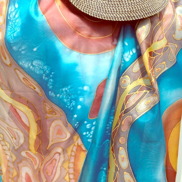 Hand painted Silk Scarf "The Beginning" 17x70in