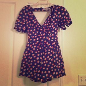 ASOS petite romper, navy, retro cotton ball print
