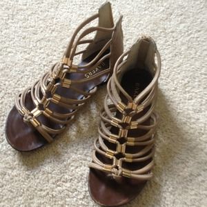 Taupe and gold gladiator sandals!