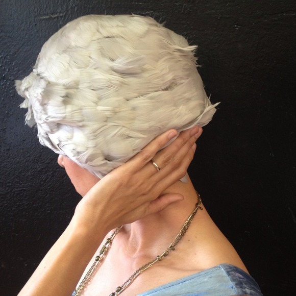 Gorgeous 1960\'s pale gray Ostrich feather hat.