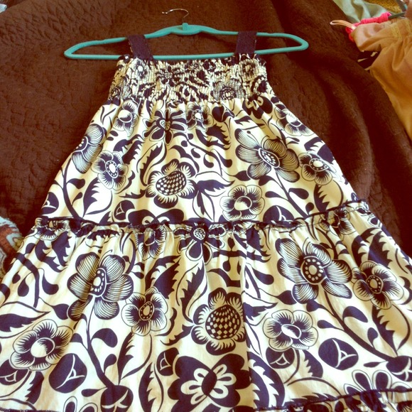 white/navy tribal floral maxi dress