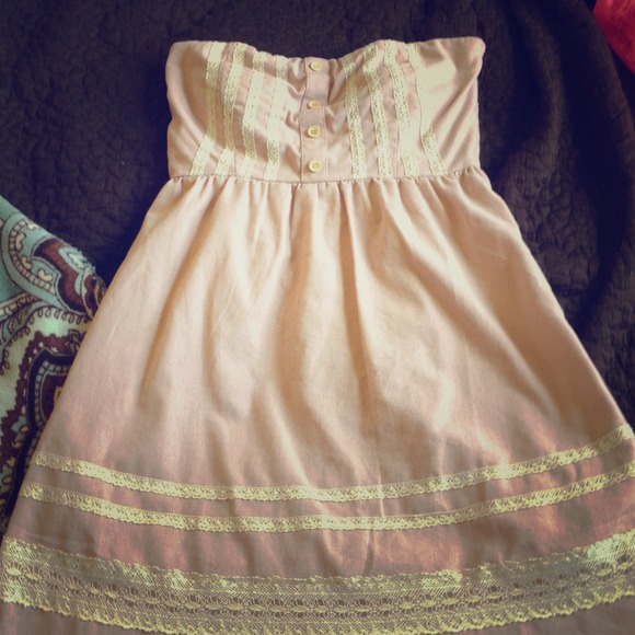 vintage pink lace strapless party dress