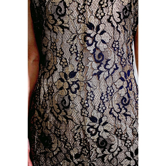 Vintage Black + Gold Sleeveless Lace Dress - Picture 2 of 4