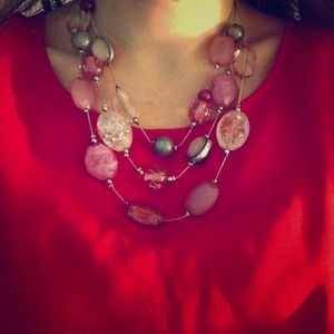 Pink/Peach beaded three layer necklace