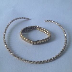 Vintage Gold Entwined Rope Choker & bracelet