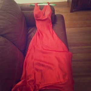 Stunning red gown with sequined back straps