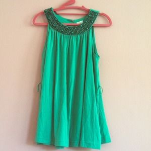 Seafoam Green Top with Beaded Neckline