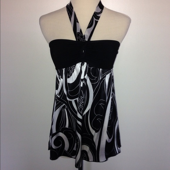 bebe Black and White Halter Top
