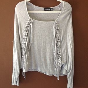 Minkpink grey fringe cropped sweater