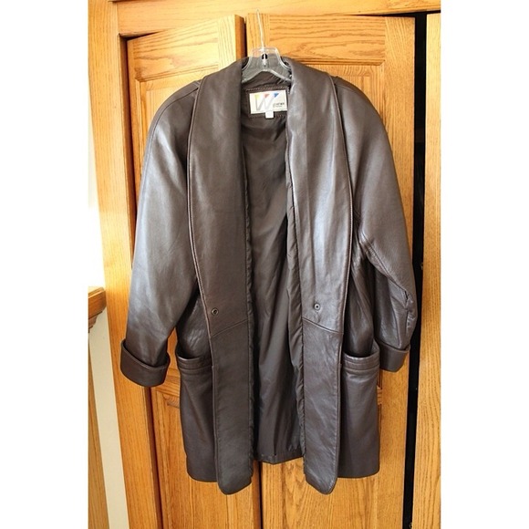WOMEN'S Long Brown Leather Jacket - Picture 2 of 4
