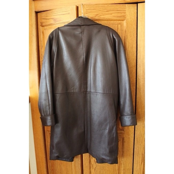 WOMEN'S Long Brown Leather Jacket - Picture 3 of 4