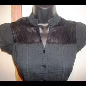 Black Lace Button Up