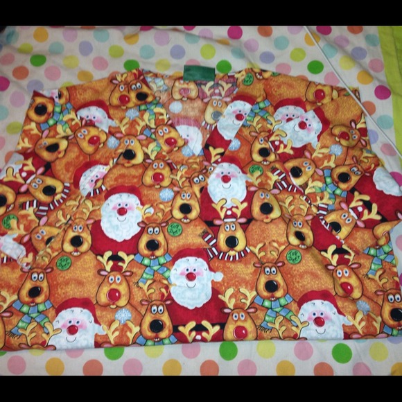 Uniform Advantage Reindeer & Santa Scrub Top