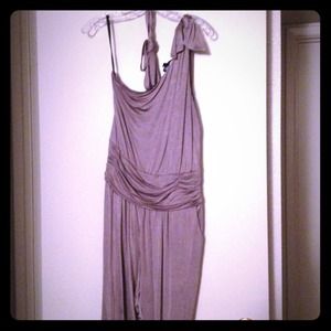 Bebe Grey satin one shoulder jump suit