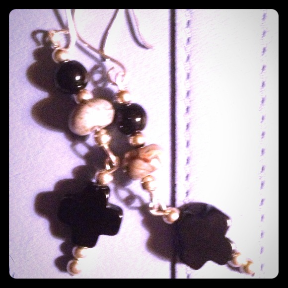 Sterling Onyx & Jasper Earrings