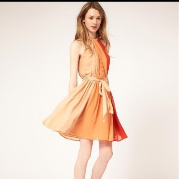 NWT orange/taupe halter flowy dress firm price - Picture 2 of 4