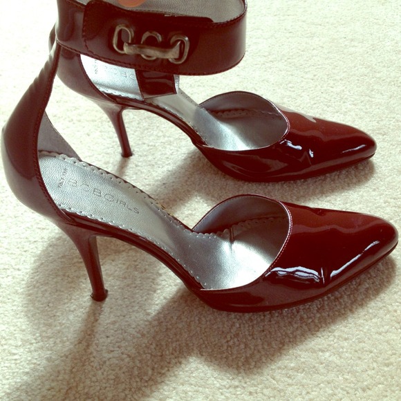 BCBGirls red, patent ankle strap heels