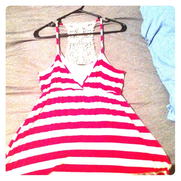 Pink and cream colored striped shirt tank top