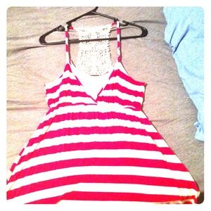 Pink and cream colored striped shirt tank top