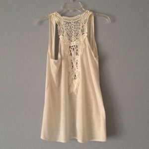Cream crochet back sleeveless cardigan