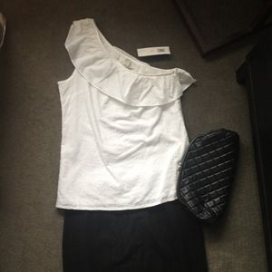 One shoulder white top