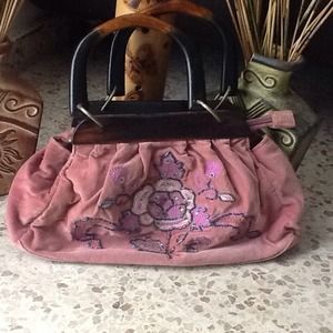 🔥 Avon vintage rose beaded with wooden handles handbag 👜 EUC