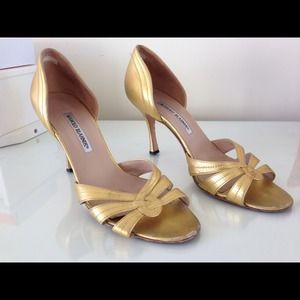 Manolo Blahnik Gold Open Toe Shoes