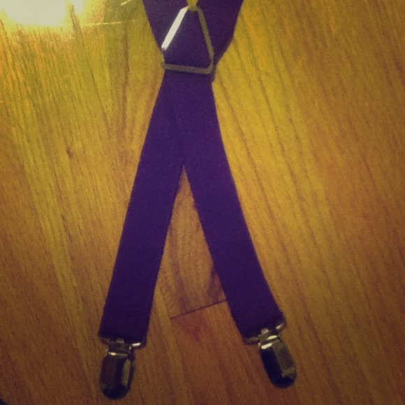 Purple suspenders.